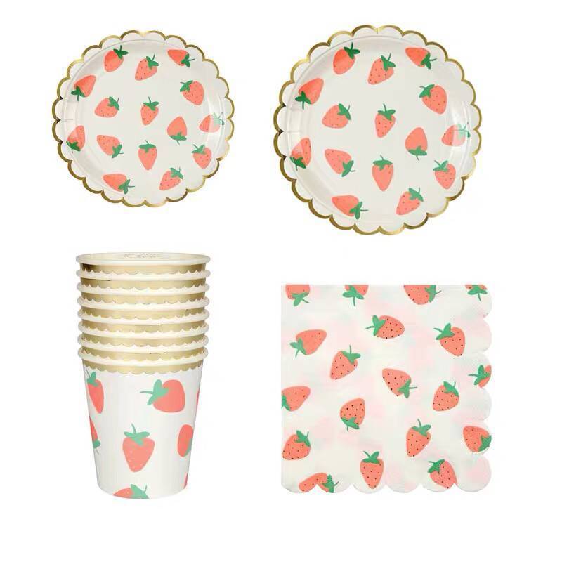 Fruit printed strawberry lemon plates set party supplies party plates and cups