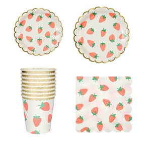 Fruit printed strawberry lemon plates set party supplies party plates and cups