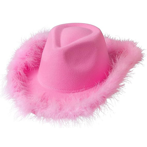 Pink Cowboy Hat with Feather, Pink Cowgirl Hat with Bandana Women for Halloween Christmas Bachelorette Party Costumes