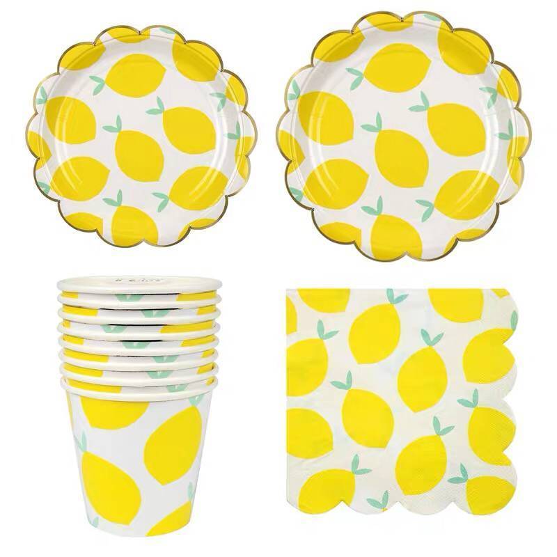 Fruit printed strawberry lemon plates set party supplies party plates and cups