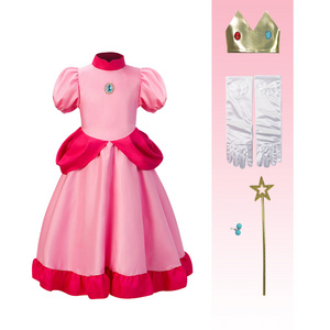 Princess Peach Costume for Adults,Princess Peach Dress for Women, Halloween Costume Dress Up Outfit with Accessories