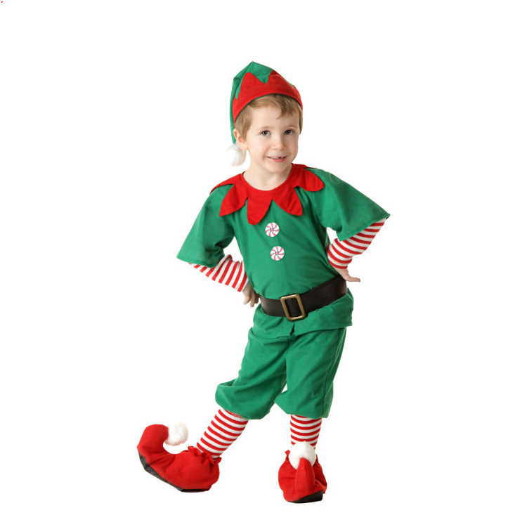 Christmas Costume children's Christmas Elf costume role play parents and children wear adult children's men and women's Green Ch