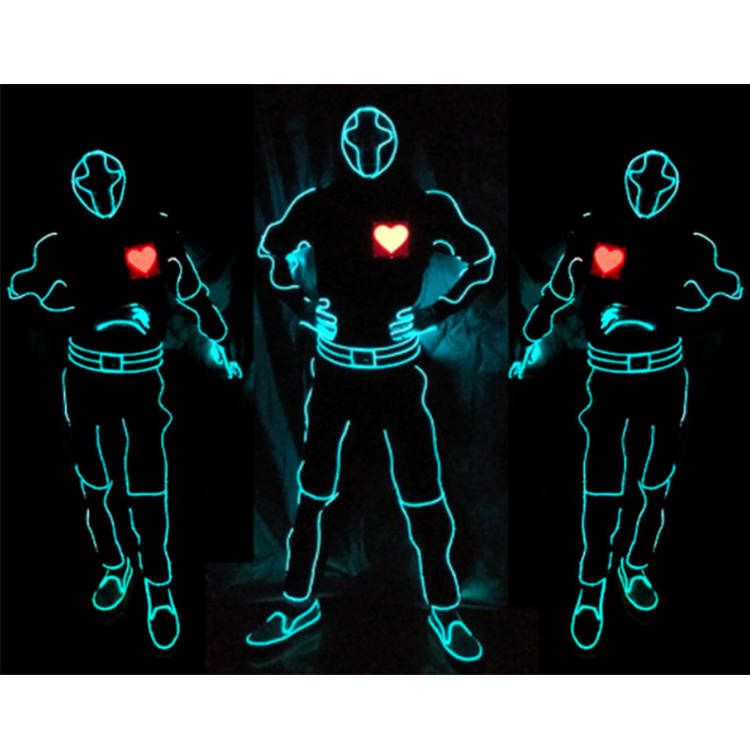 Luminescent Heart Man suit EL wire Glowing Gloves Clothes Dance wear led costume