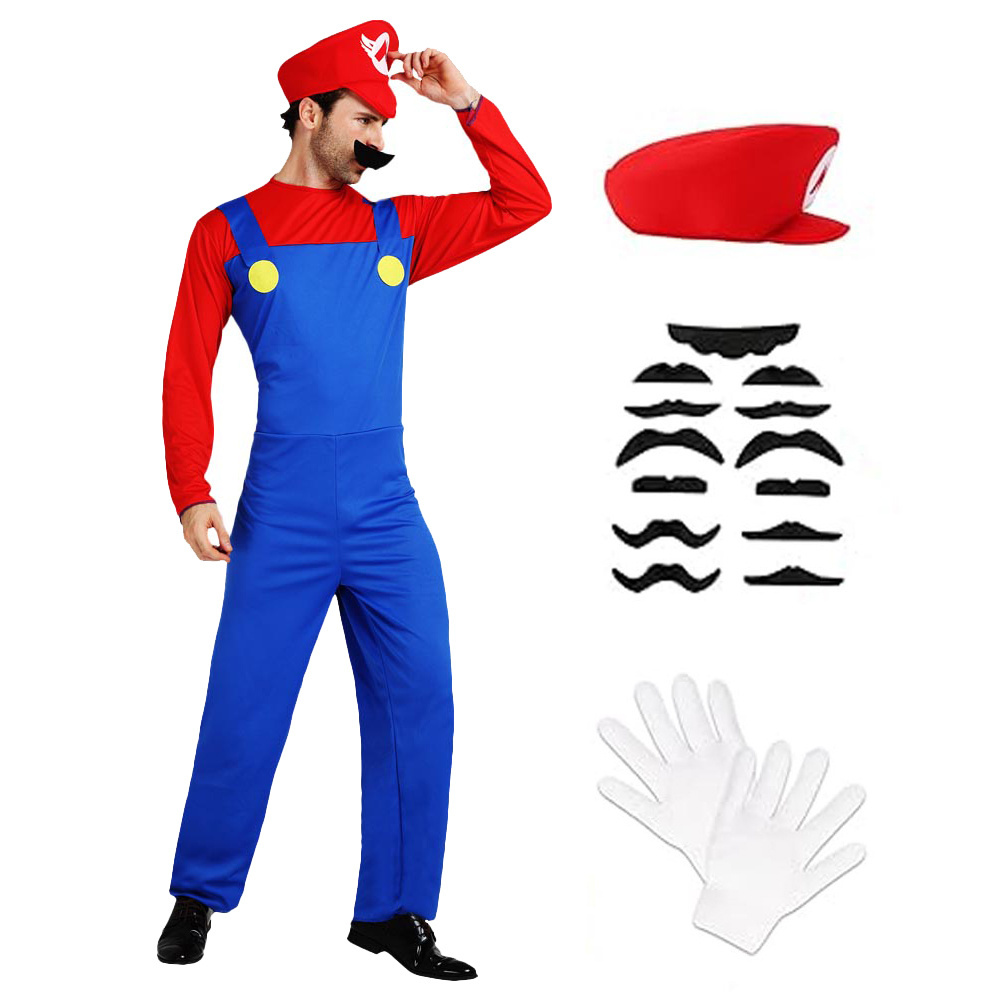 Costume Halloween Plumber Costume Cosplay Jumpsuit for Adult Men Women