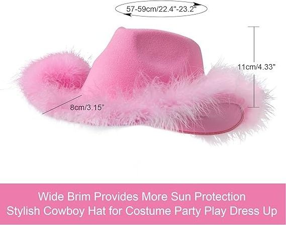 Pink Cowboy Hat with Feather, Pink Cowgirl Hat with Bandana Women for Halloween Christmas Bachelorette Party Costumes