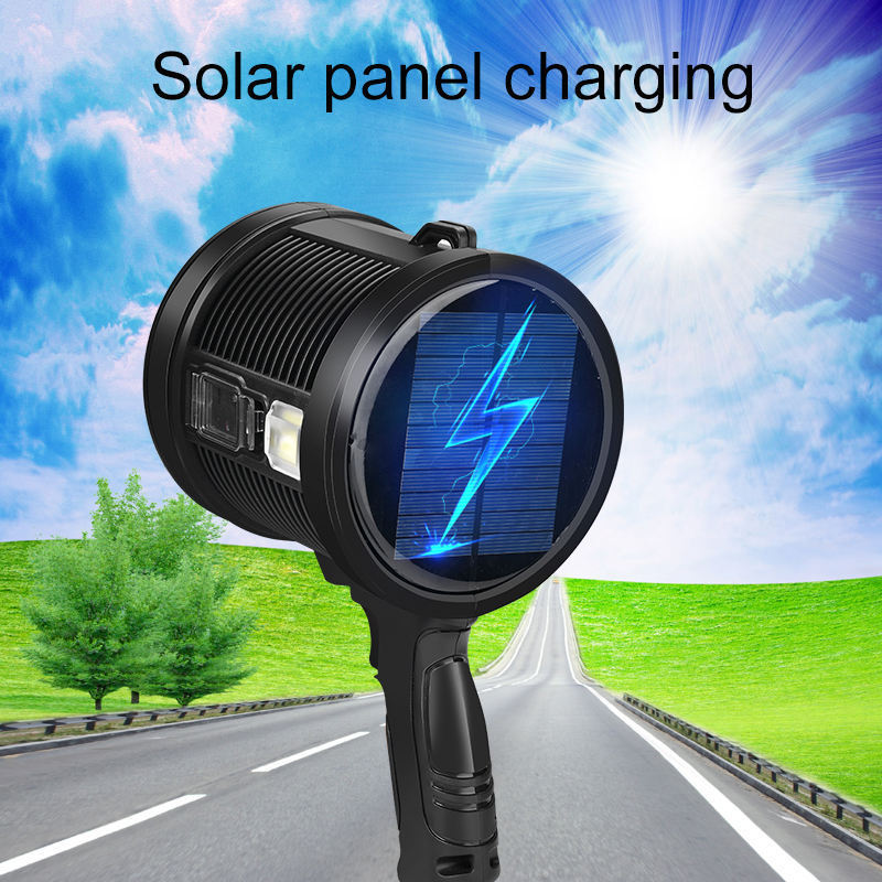 2024 Newest Waterproof 6 Modes Long Distance Panel Charging Usb Rechargeable Flashlight Led Solar Search Light