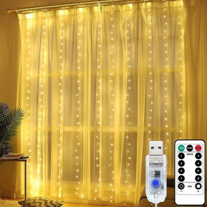 Holiday Garden Bedroom Indoor Decoration Waterproof Light 3M*3M Colorful LED USB Operated Control Fairy String Curtain Lights