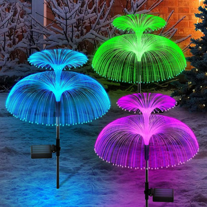 2024 New Style Solar Powered Lawn Lamps 7 Color Changing Double-Deck RGB Garden Lights Solar Jellyfish Fiber Optic Light