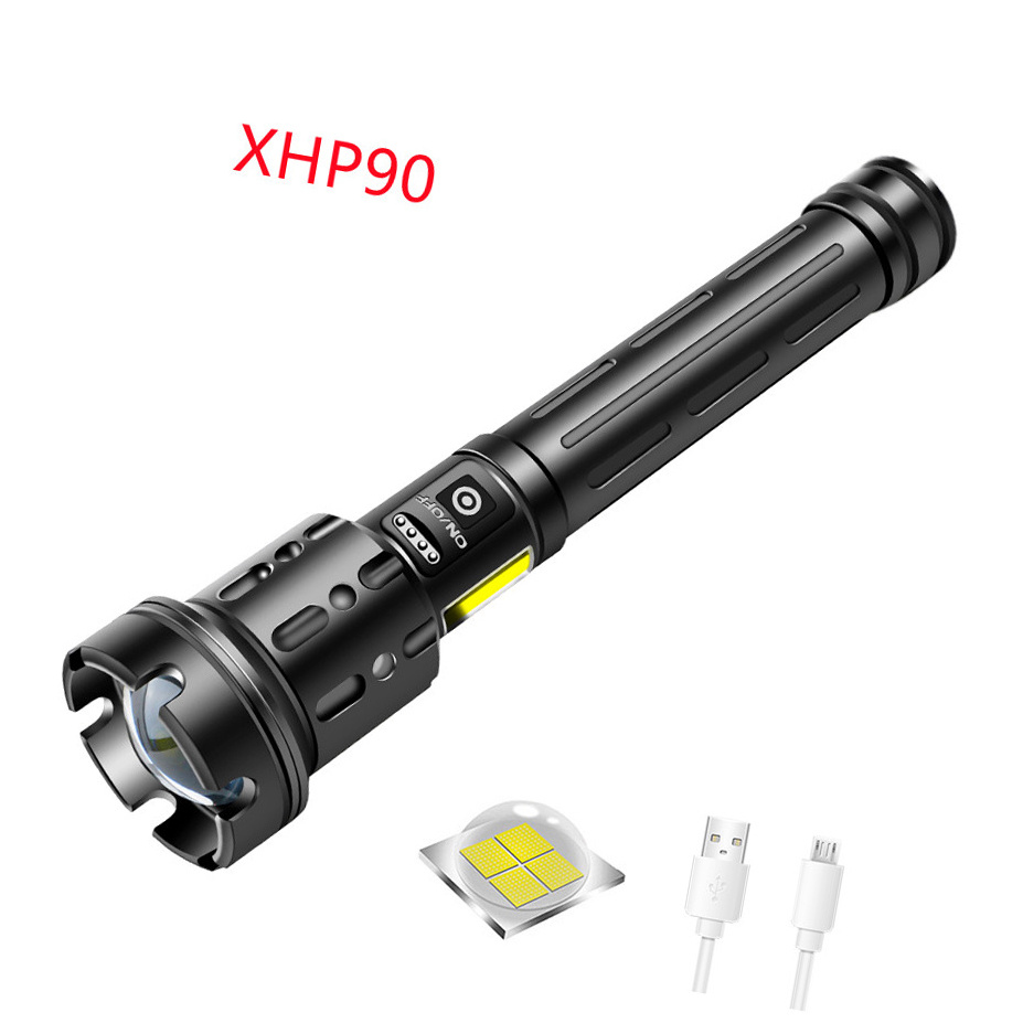 Factory Wholesale Aluminum Alloy 5000 Lumens Handheld Zoom Torch High Lumen Rechargeable Cob Led Super Bright P90 Flashlight