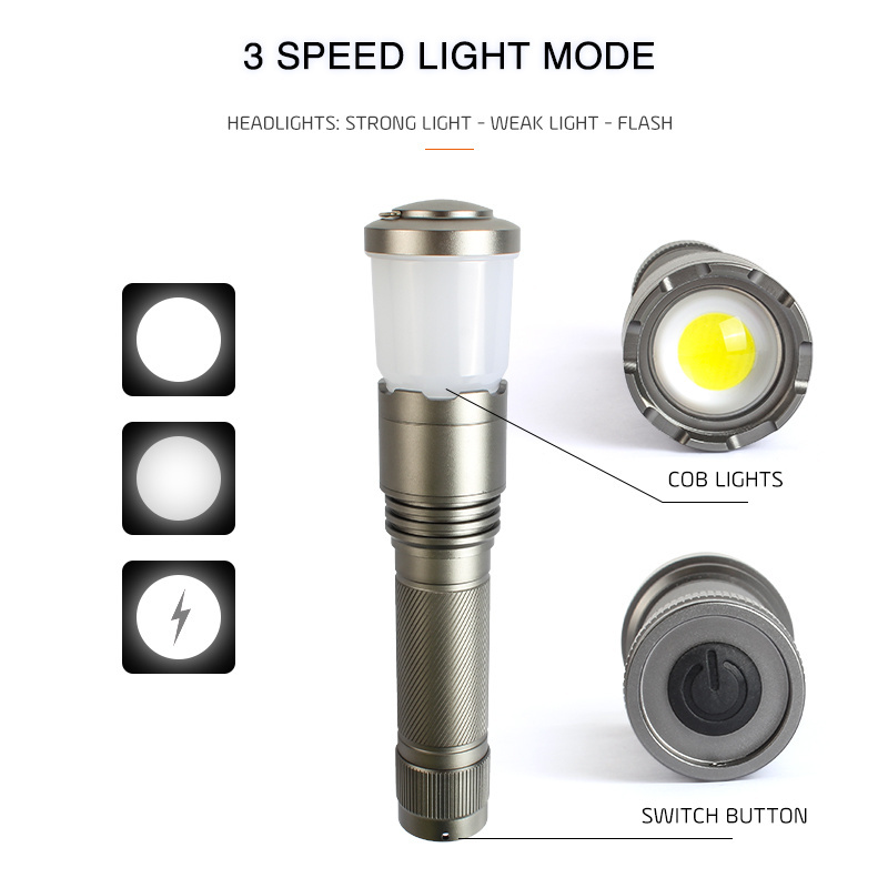 bottom switch third gear light adjustment removable lampshade rotatable focusing external 3*aa battery camping flashlight