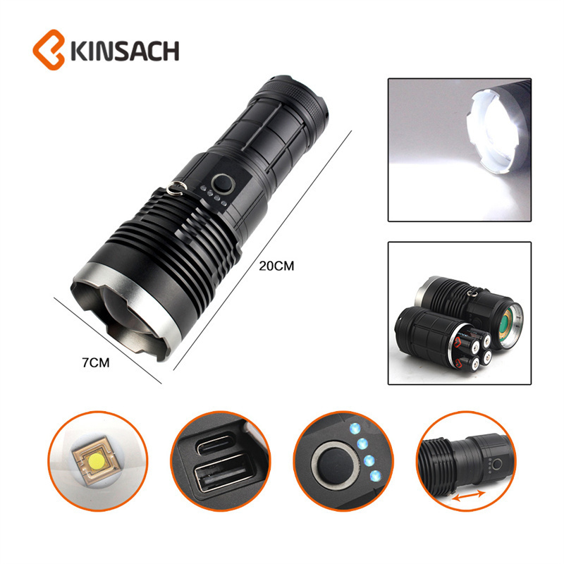 New Arrival Aluminum Alloy Material Telescopic Zoom Flashlight White Laser Bead Usb Output Torches With Shoulder Strap