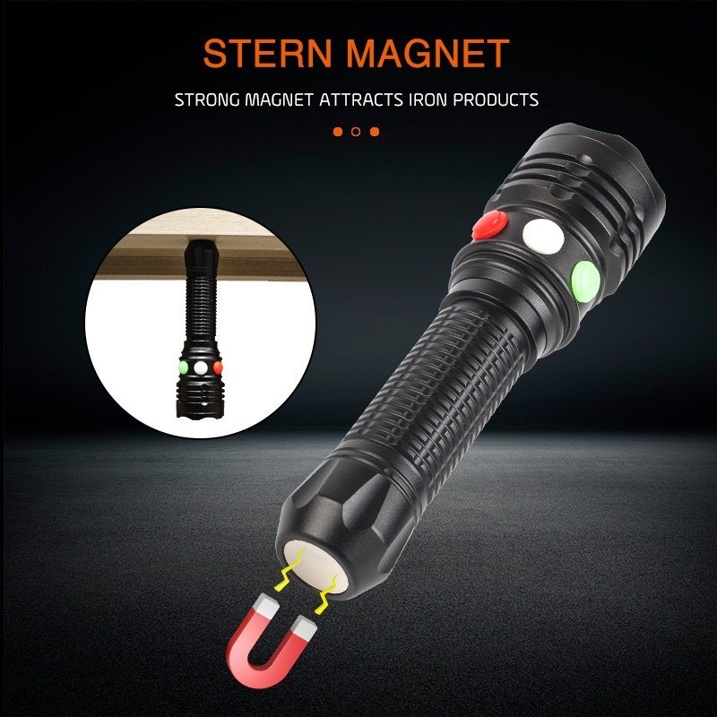 railway signal light red white green 3 color 7 light modes flashlight strong tail magnet aaa 18650 battery flashlight