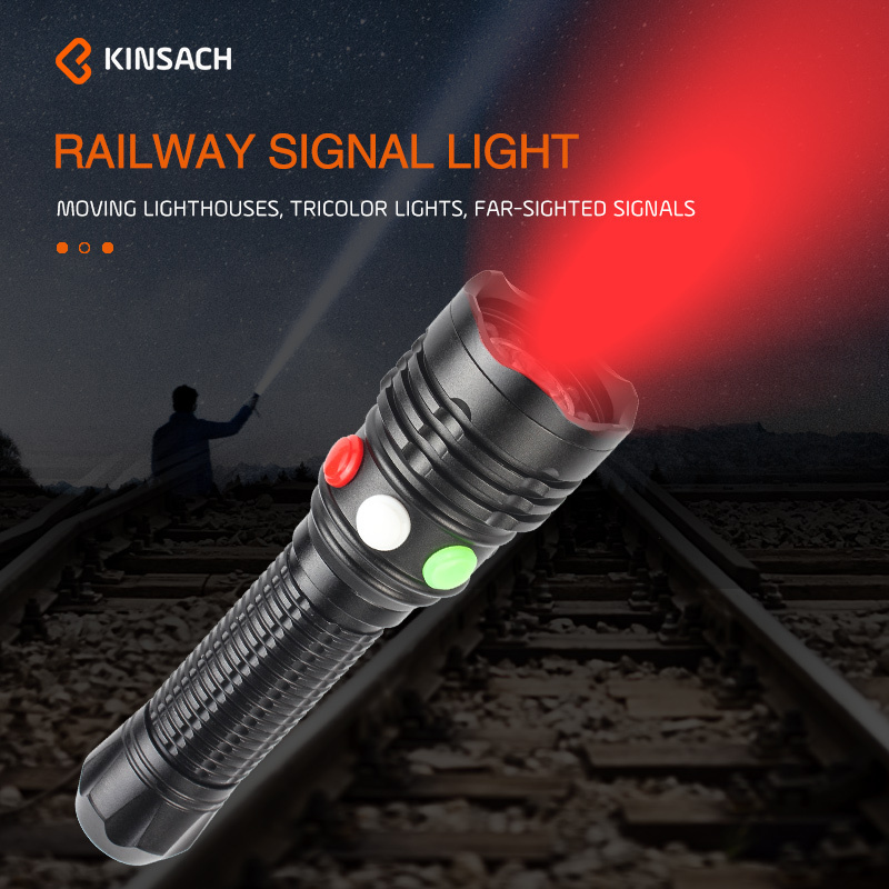 railway signal light red white green 3 color 7 light modes flashlight strong tail magnet aaa 18650 battery flashlight