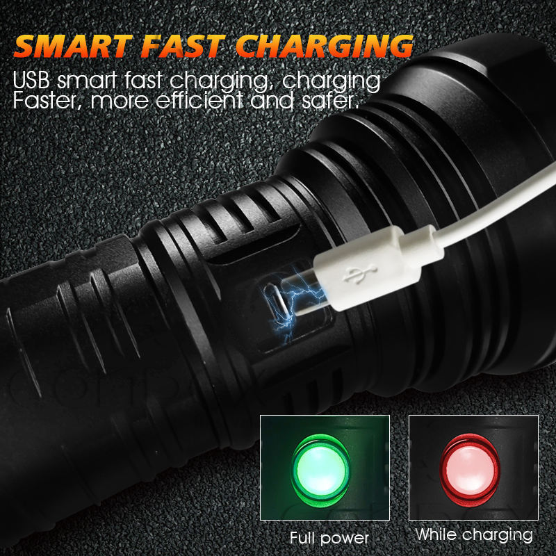 2024 Outdoor Waterproof IP65 Portable Emergency Lighting Black USB Led Rechargeable Flashlight