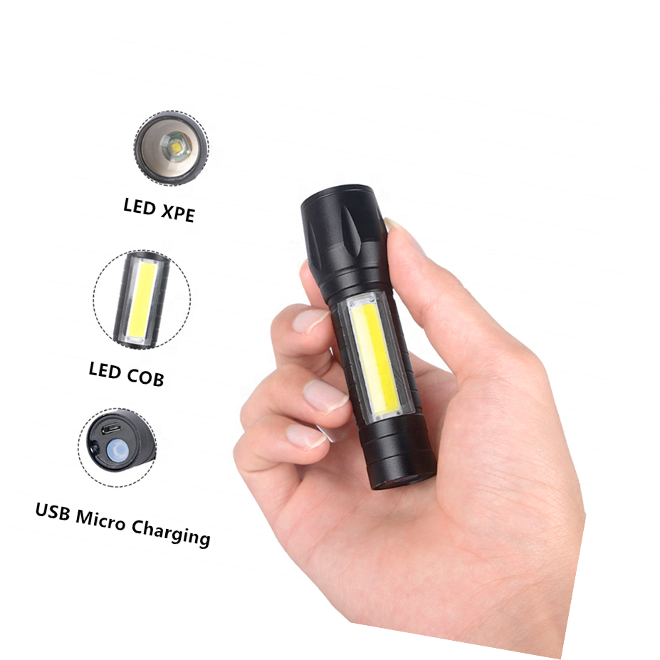 Multi Function Telescopic Focusing Waterproof 3w Cob Led Xpe Pocket Tiny Torch Light Rechargeable Mini Flashlights