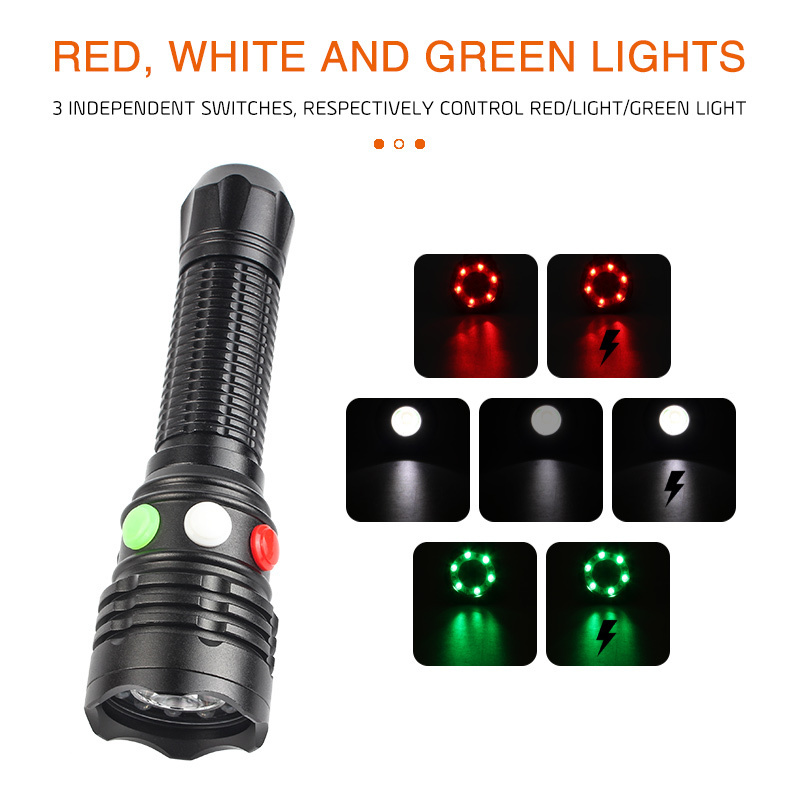 railway signal light red white green 3 color 7 light modes flashlight strong tail magnet aaa 18650 battery flashlight