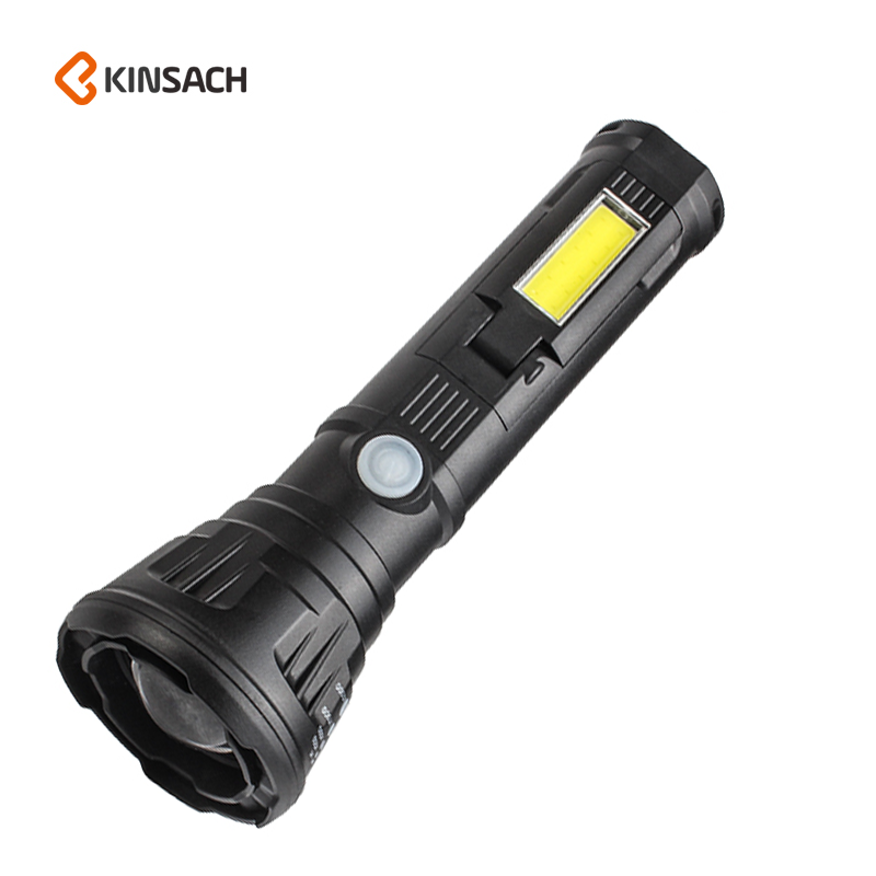 Factory Wholesale Adjustable Swivel Side Lights 3 Head USB Rechargeable Torch Light Long Time Flashlight