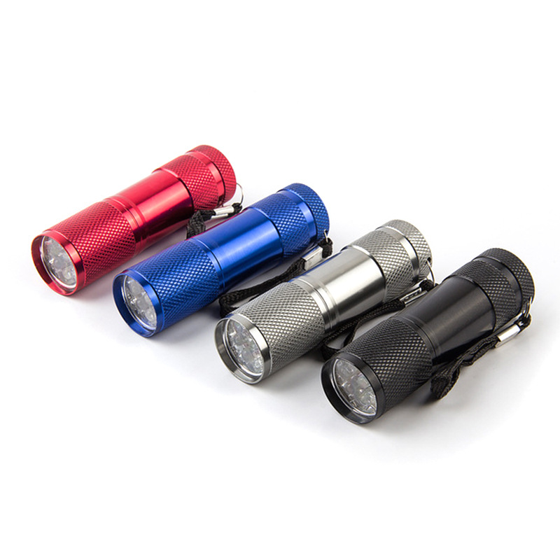 Factory Price Wholesale Aluminum Promotional Gift Multi Colors 9 Led Kids Portable aaa Dry Mini Led Flashlight Without Battery