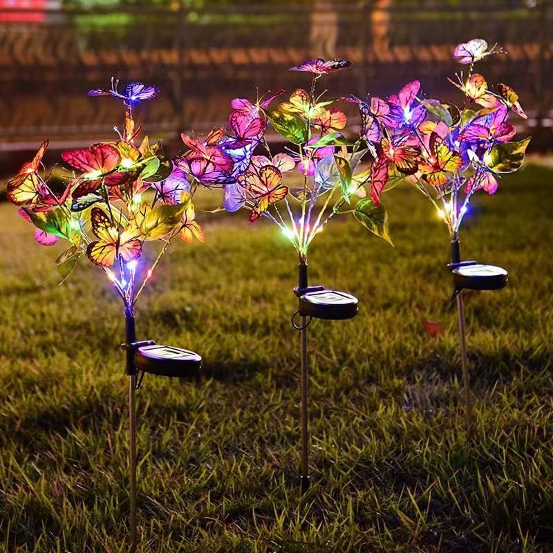 Hot Selling Outdoor Waterproof Solar Butterfly Swing Flower Shape LED Lamp Solar Powerd Garden Decoration Lights