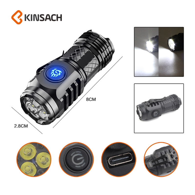 Custom 450 lumens Type-C Rechargeable Plastic Flashlight Convenient Type-C Rechargeable Torches