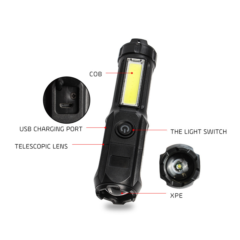 Tactical 18650 battery charge flashlight 800 lumens leds super bright led zoomable aluminum flashlight