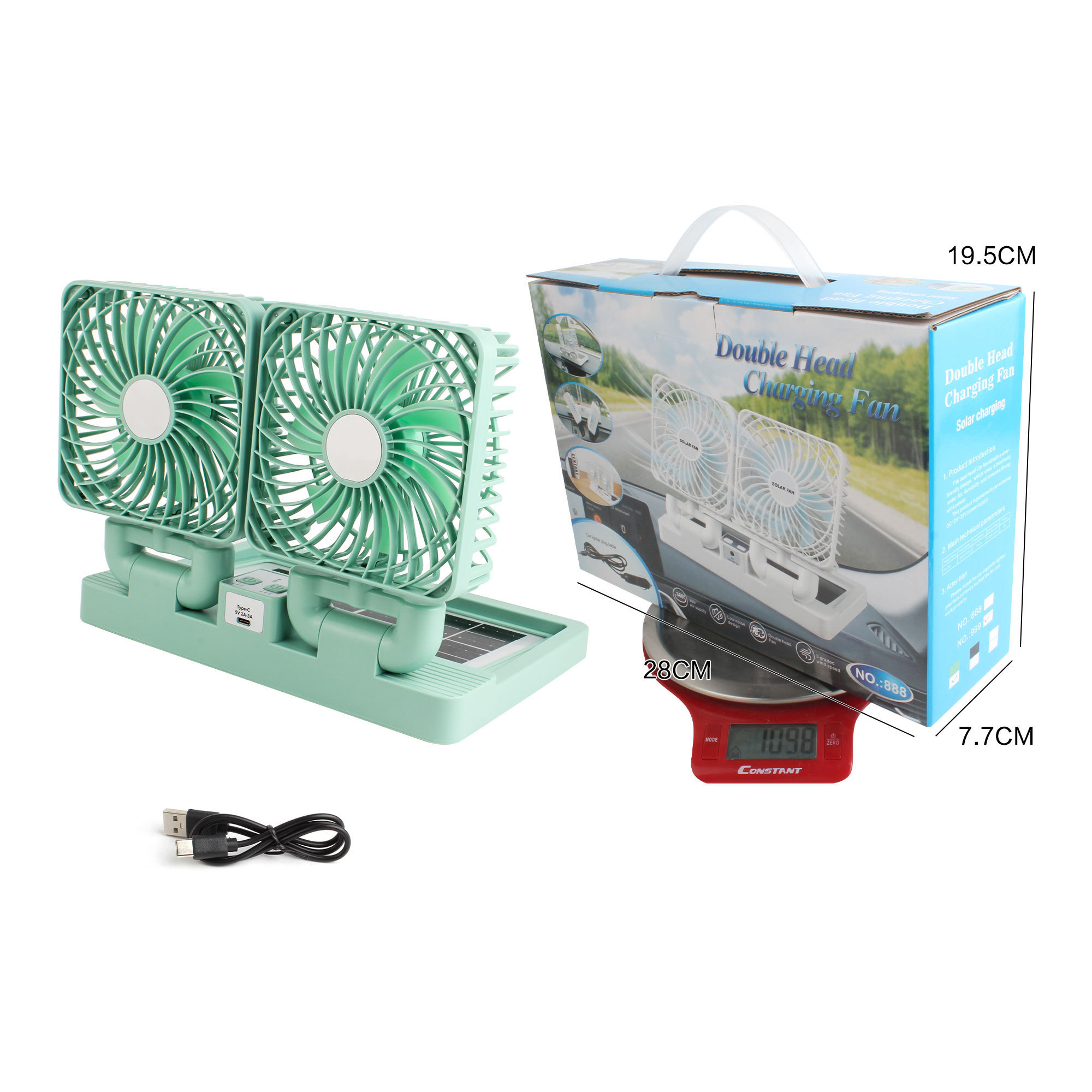 Factory Wholesale Type-C Charging Two-Head Fan With Wind Speed Display Charging Camping Fan With Light