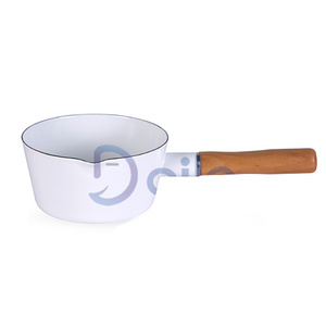 Daile Customized enamel milk heating pot with single wooden handle for Healthy future