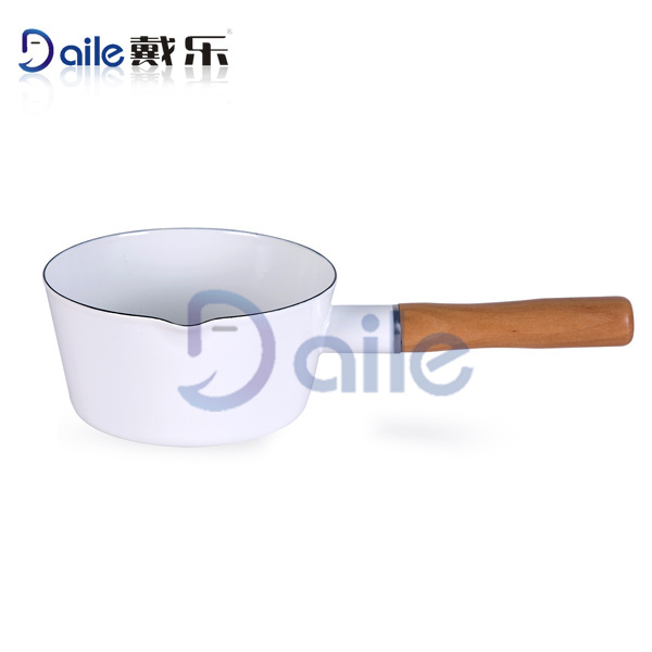 Daile Customized enamel milk heating pot with single wooden handle for Healthy future