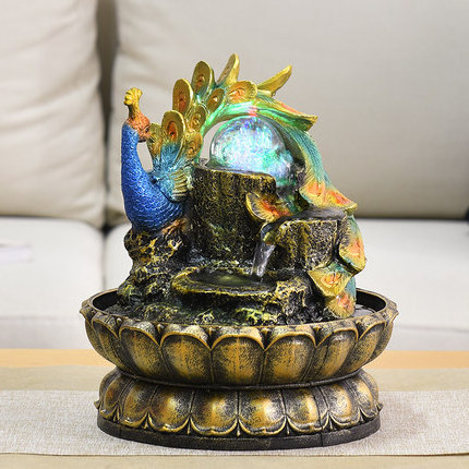 New Chinese Peacock Feng Shui Ball Flowing Water Decoration Home Office Feng Shui Wheel Fountain Humidifier furnishings