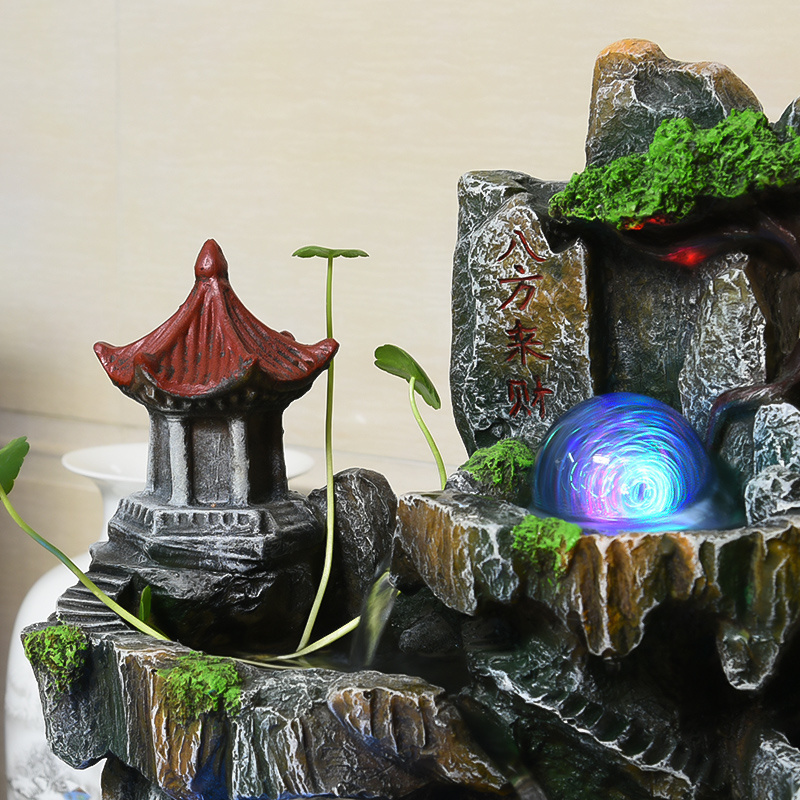 Simulation Rockery Resin Crafts Rockery Pavilion New Chinese Style Feng Shui Desktop Tabletop Water Fountain Ornaments