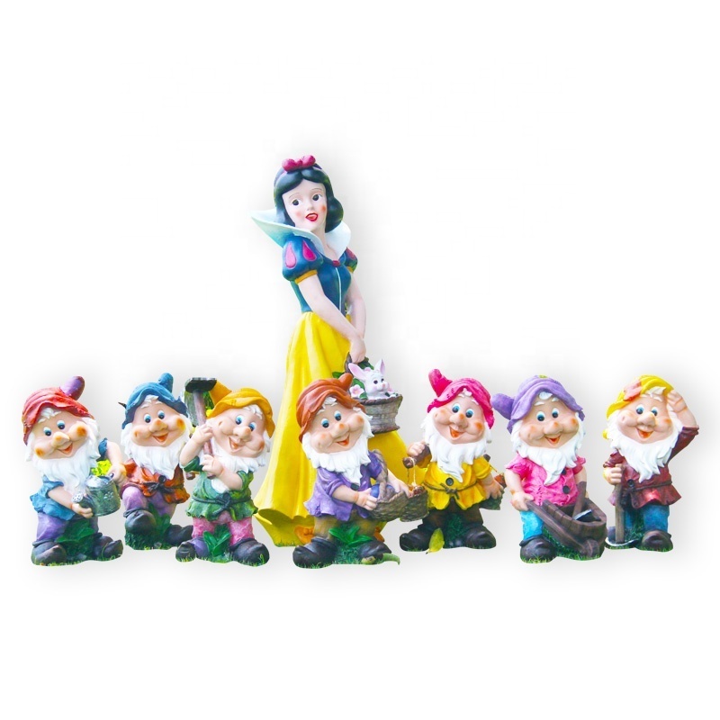 Outdoor Decoration Fiberglass Cartoon Character Princess Snow And The Seven Dwarfs Sculpture Garden Statues Decoration