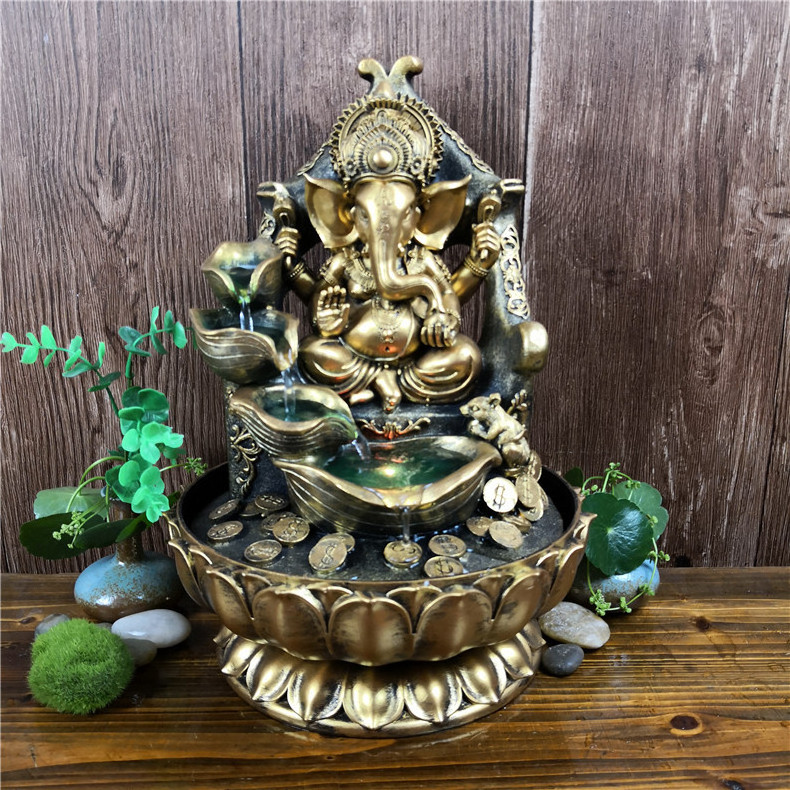 Hot Sale Tabletop Water Fountain Ganesh Statue Southeast Asia Elephant God Buddha Ornament Gift Crafts Decoration Water Fountain