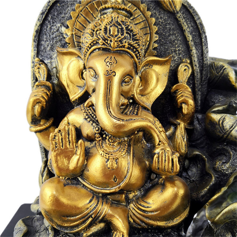 New Product Resin Buddhism Waterfall Table Fountain Hindu Elephant God Figurine Resin Craft Ganesh Statue Buddha Water Fountain