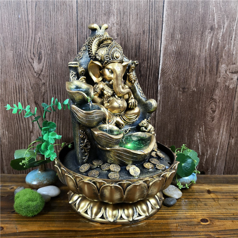 Hot Sale Tabletop Water Fountain Ganesh Statue Southeast Asia Elephant God Buddha Ornament Gift Crafts Decoration Water Fountain