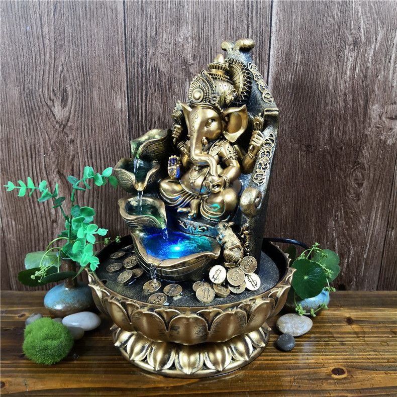 Hot Sale Tabletop Water Fountain Ganesh Statue Southeast Asia Elephant God Buddha Ornament Gift Crafts Decoration Water Fountain