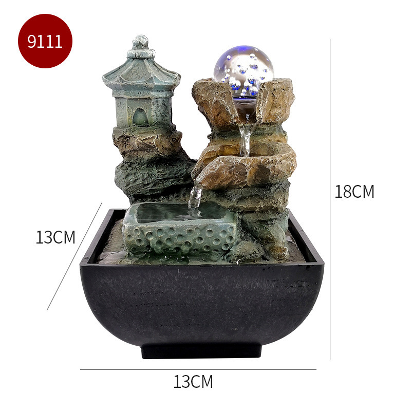 Home Decor Resin CraftsTabletop Fountain Waterfall Meditation With Glass Ball LED Feng Shui Fountain Indoor Mini Water Fountain