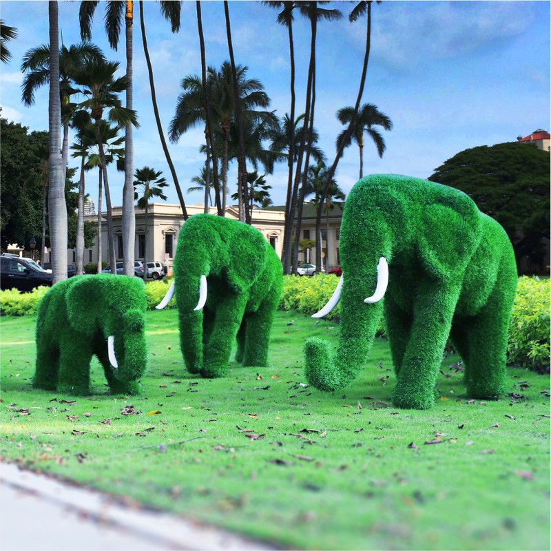 Large Outdoor Green Plant Fiberglass Animal Sculpture FRP Elephant Turf Garden Landscape Lawn Decoration Elephant Statues