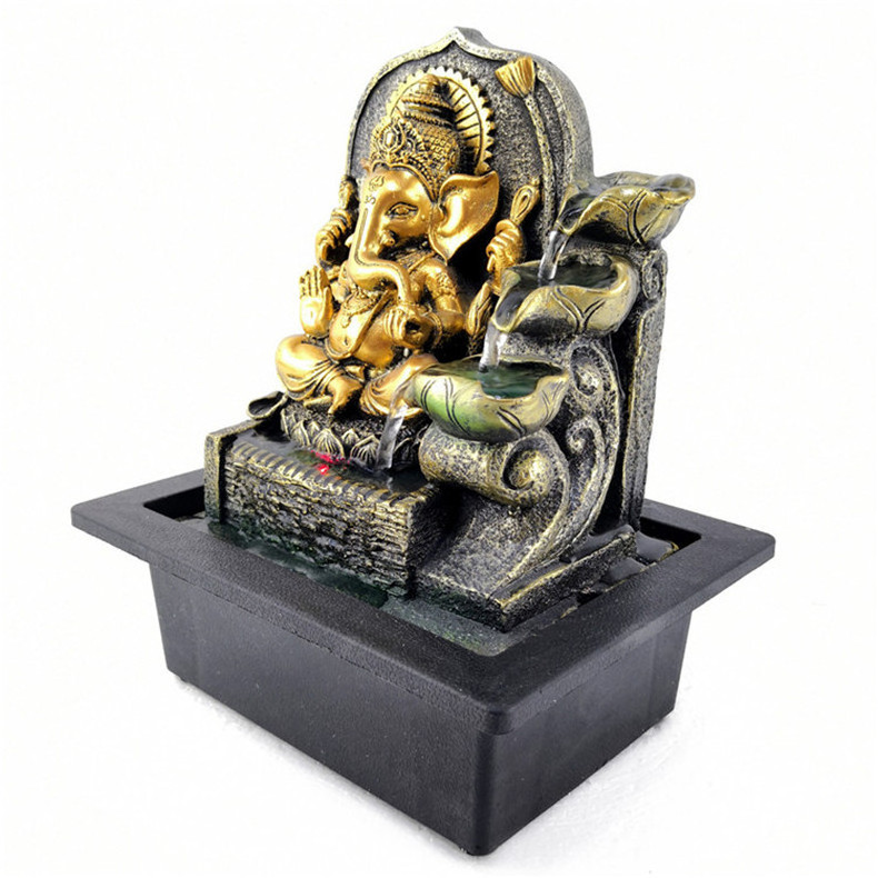 New Product Resin Buddhism Waterfall Table Fountain Hindu Elephant God Figurine Resin Craft Ganesh Statue Buddha Water Fountain