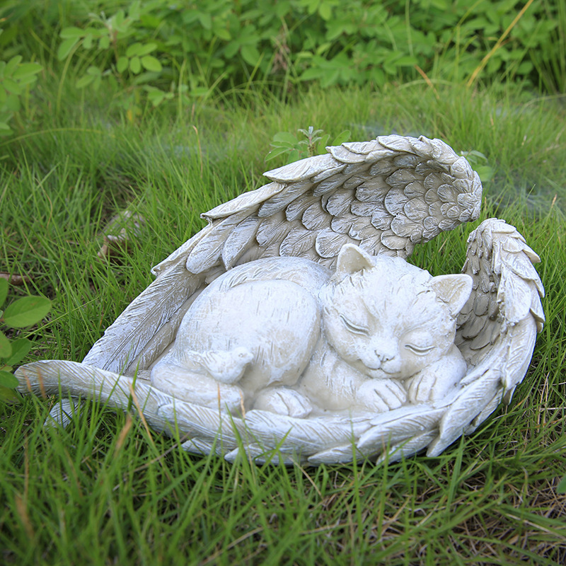 Home Decoration Garden Decor Animal Angel Ornaments Resin Statue Creative Angel Dog Cat Decoration Pet Tombstone Memorial Stone