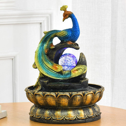 New Chinese Peacock Feng Shui Ball Flowing Water Decoration Home Office Feng Shui Wheel Fountain Humidifier furnishings