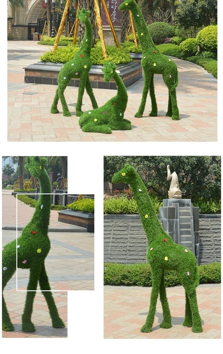 Garden Landscape Turf Giraffe Ornament Resin Fiberglass Sculptures Decoration Green Plants Animal Life Size Turf Giraffe Statues