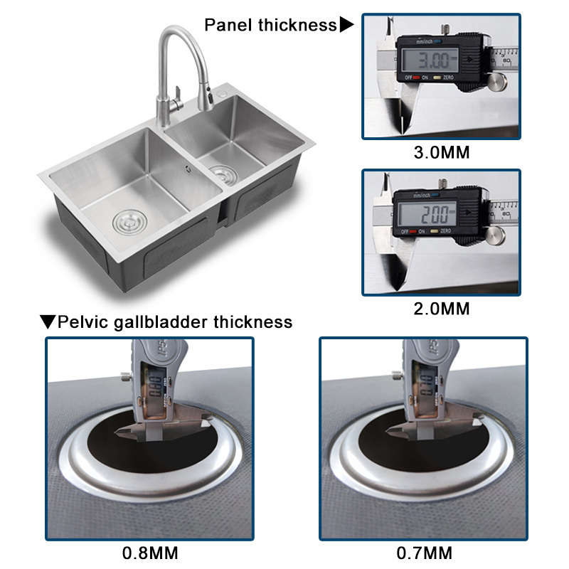 HM7541 Durable Contemporary Double Bowl Brushed Square 304 Stainless Steel  Basin Handmade Kitchen Sink