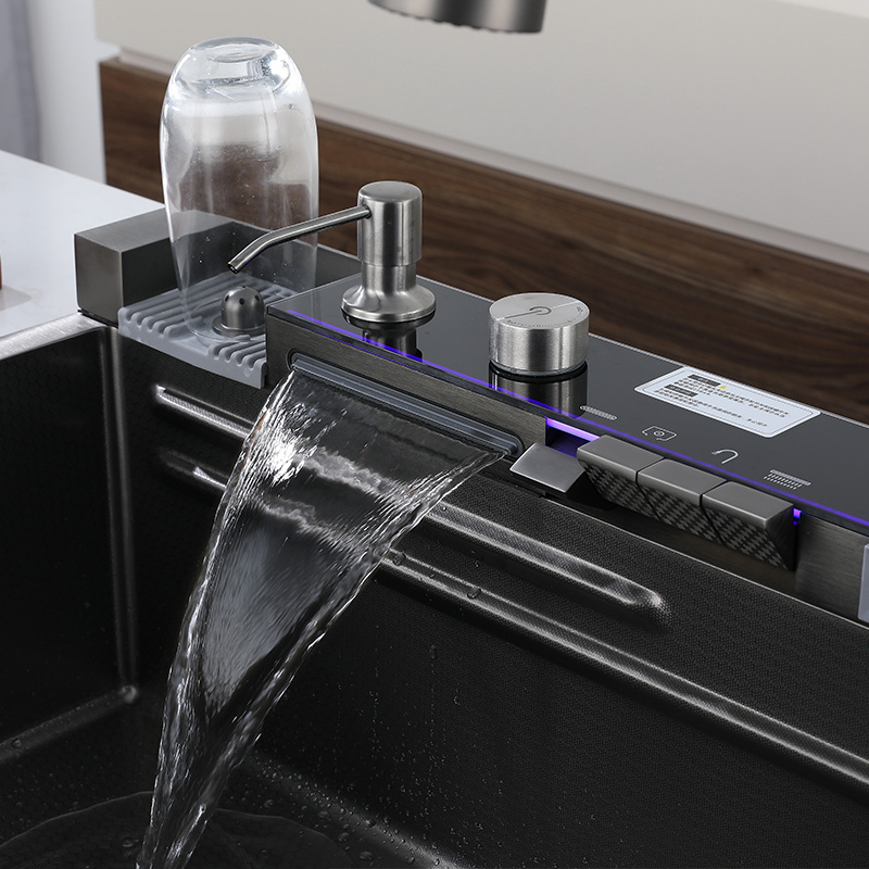 2023 New trend Tiktok smart kitchen sink with waterfall digital piano key 304 stainless steel multi-functional kitchen sinks