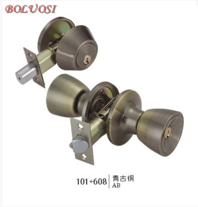 Blister Package Entry Combo Lock Set Lever Deadbolt Double Cylinders Door Brass  Finish Knob Handle Lockset combo lock