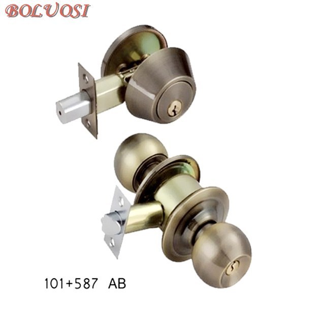 Blister Package Entry Combo Lock Set Lever Deadbolt Double Cylinders Door Brass  Finish Knob Handle Lockset combo lock