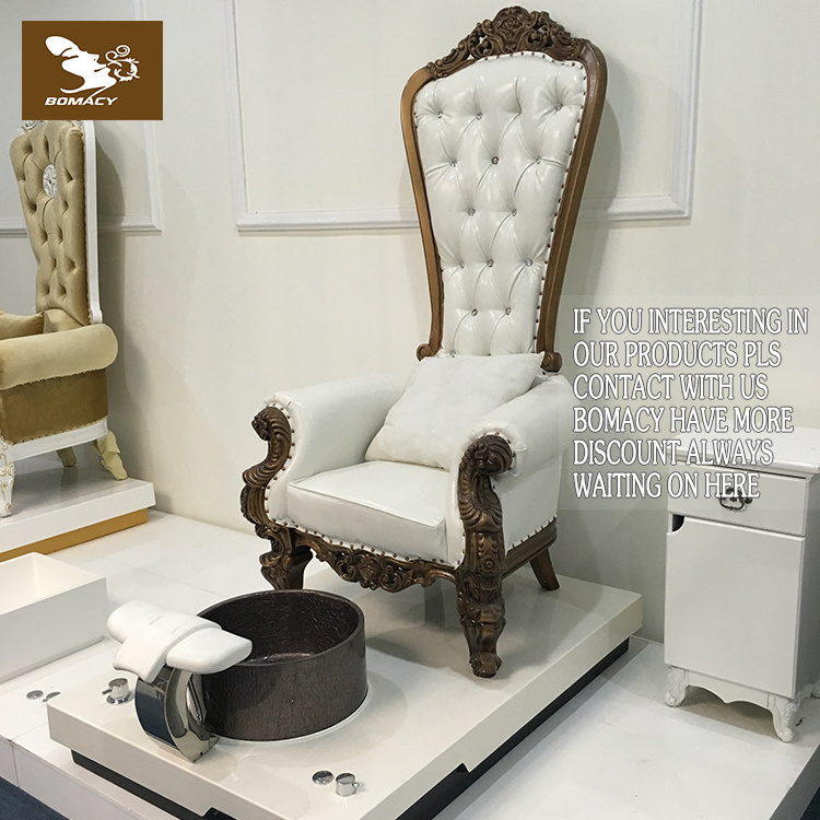 Bomacy Popular Used Salon Furniture Cheap Price Wood Carved Luxury Back Throne Pedicure Chairs