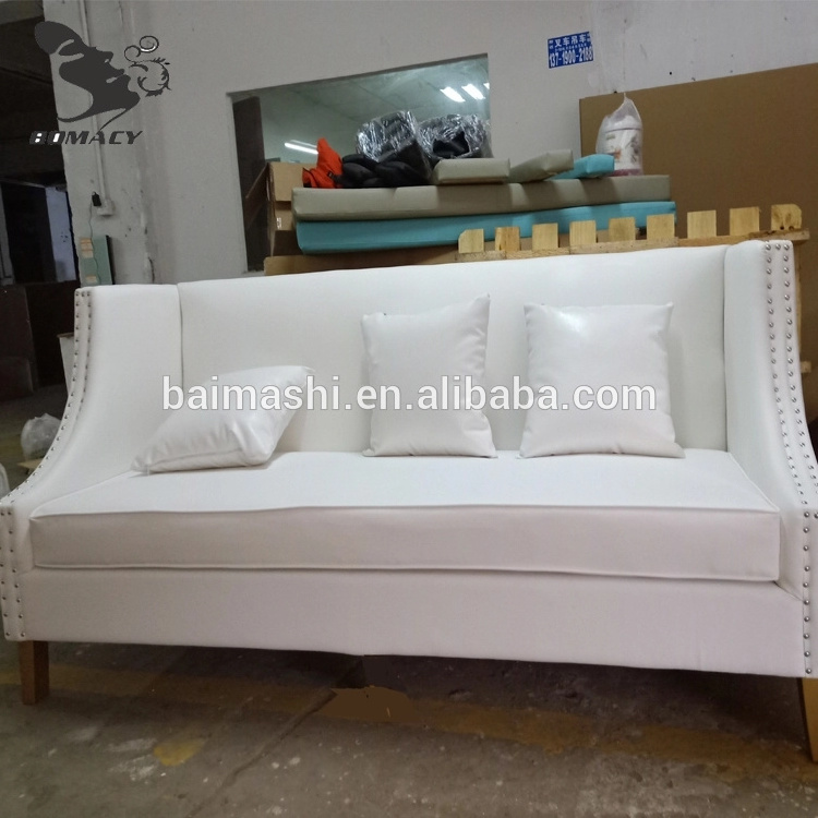 Bomacy Wholesale White Elegant Salon Furniture Triple Seats Waiting Sofa For Sale