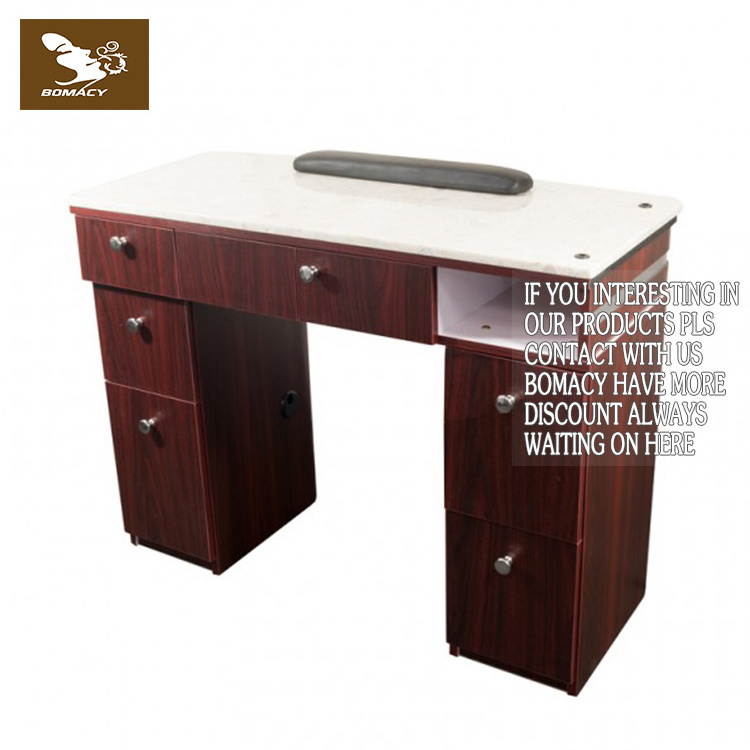 Bomacy Classic Wooden Nail Used light luxury Manicure Table With Drawers and Marble Top