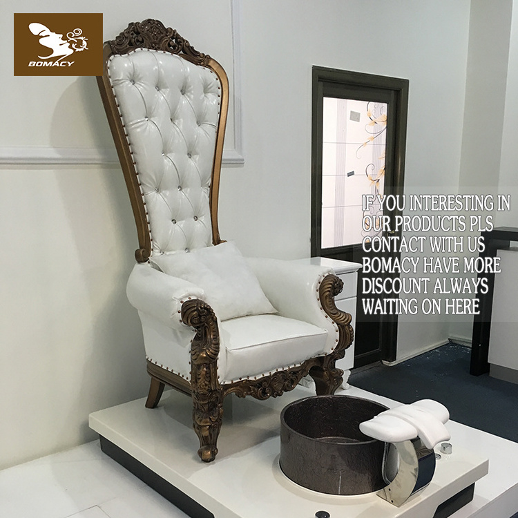 Bomacy Popular Used Salon Furniture Cheap Price Wood Carved Luxury Back Throne Pedicure Chairs