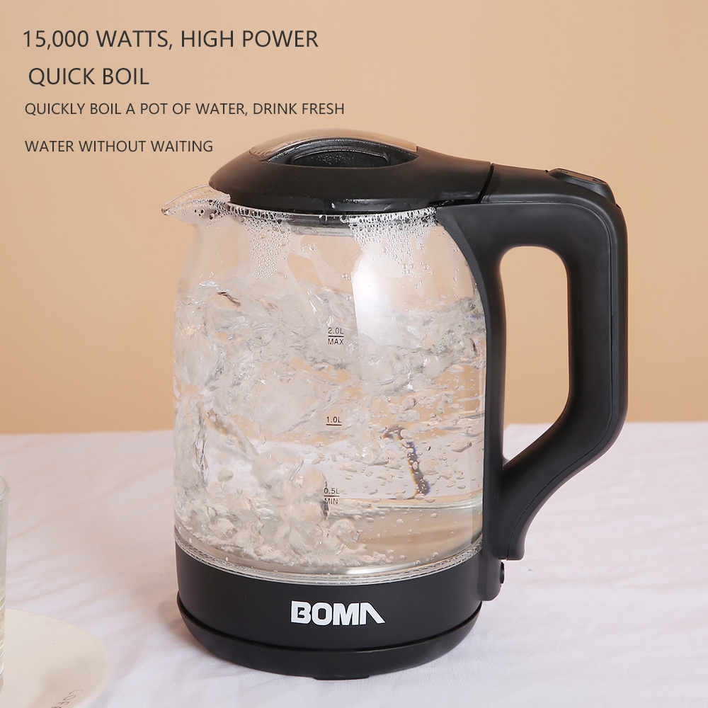 BOMA Promotion 2L Washable Boil-Dry Protection Water Heater Transparent Glass Electric Kettle Home Kitchen Appliance